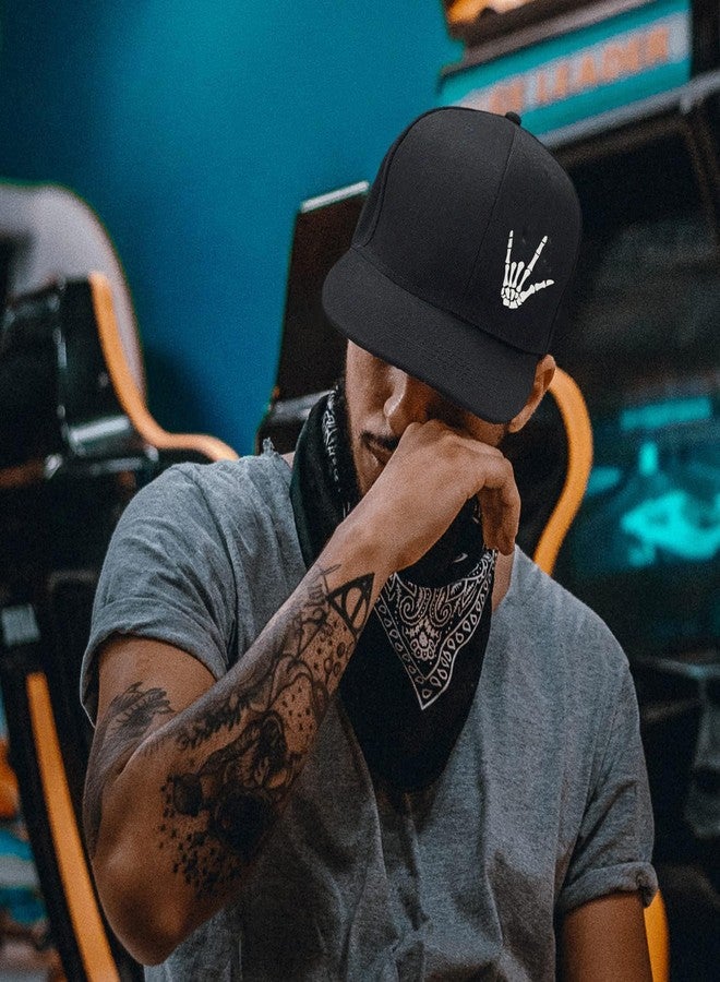 viofre Skull Finger Hat Flat Bill Hats for Men Skeleton Snapback Hats for Mens Fitted Hat Black Baseball Cap Men Cool Hip Hop for Mens Adjust Snap Back Trucker Caps Gifts Skateboard Halloween Accessories - Image 5